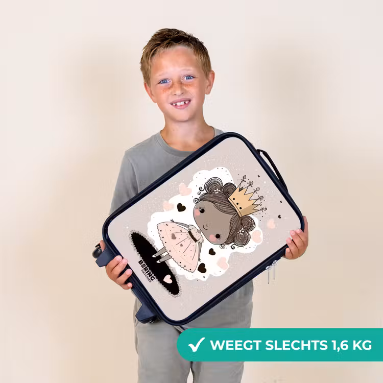 Prinses op gekleurde achtergrond met roze en zwarte hartjes Kinderkoffer - Zwart klein -sfeer4_NL
