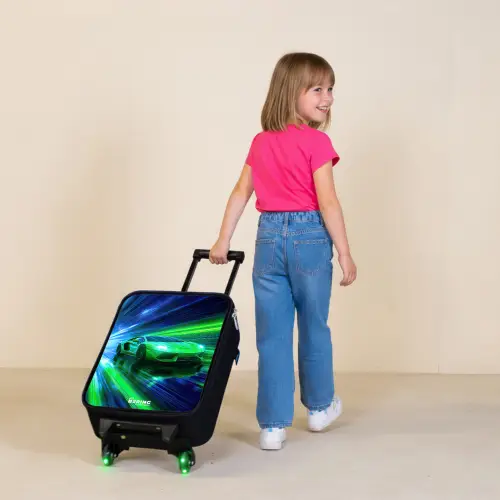 Raceauto - Felgroen - Lichtstralen - Snelheid Kinderkoffer - Zwart klein -sfeer1