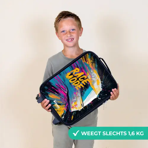 Racehelm - Verfspatten - Penseelstreken - Race mode Kinderkoffer - Zwart klein -sfeer4_NL
