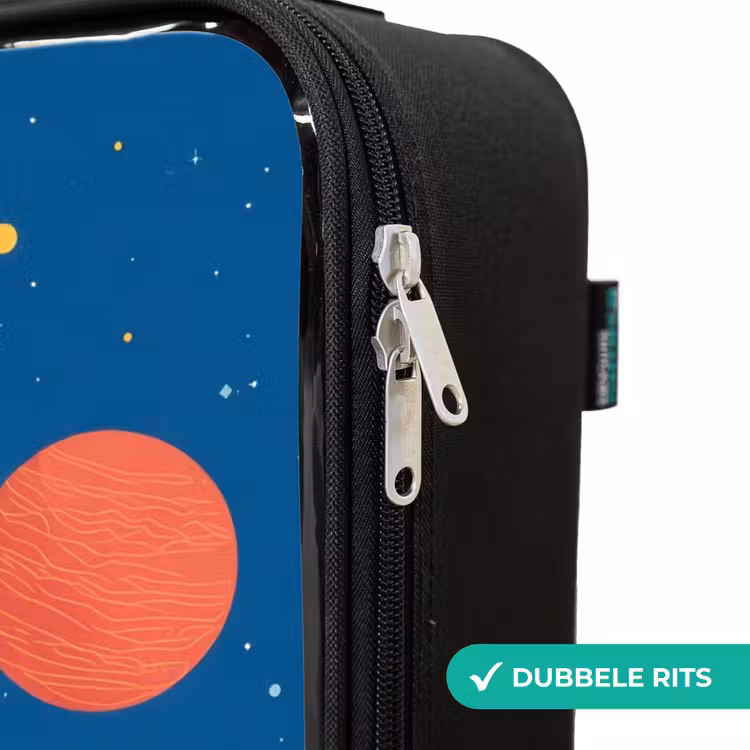 Raket - Planeet - Sterren - Veelkleurig Kinderkoffer - Zwart klein -rits_NL