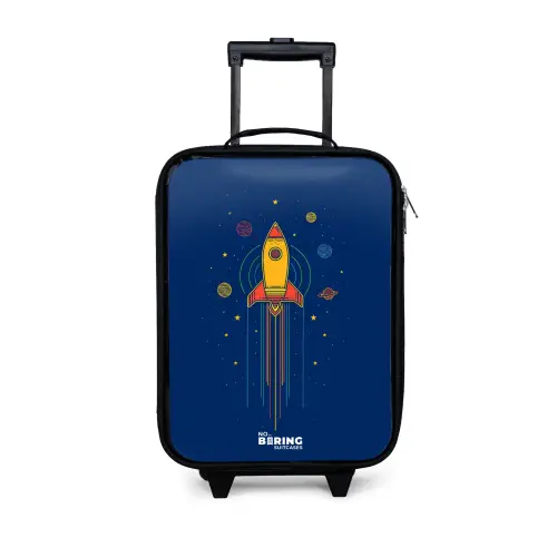 Raket - Planeten - Sterren Kinderkoffer - Zwart klein -3d