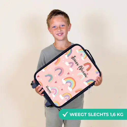 Regenbogen op een roze achtergrond Kinderkoffer - Zwart klein -sfeer4_NL