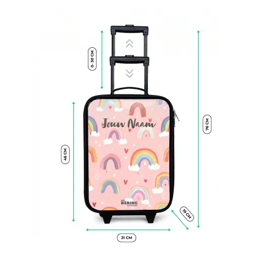 Regenbogen op een roze achtergrond Kinderkoffer - Zwart klein -productfoto_formaten