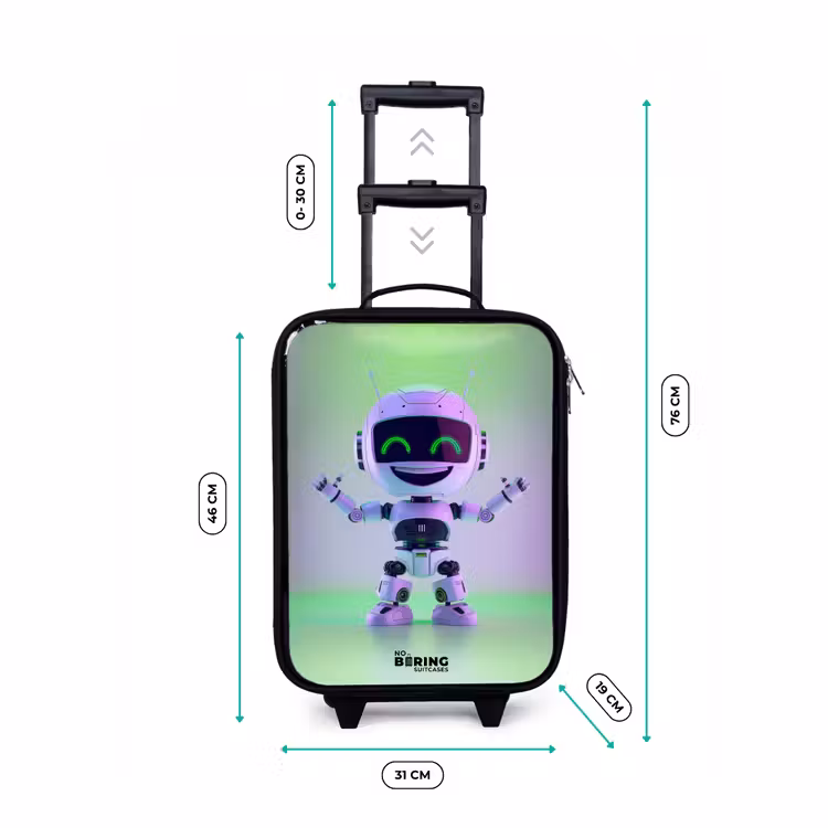 Robot met paars en groen licht Kinderkoffer - Zwart klein -productfoto_formaten