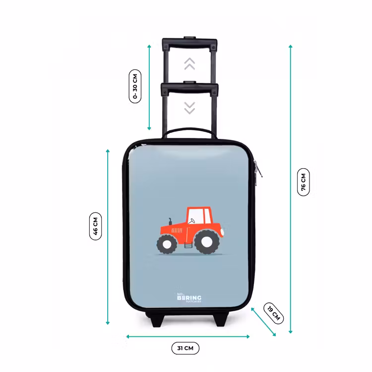 Rode trekker blauwe achtergrond Kinderkoffer - Zwart klein -productfoto_formaten
