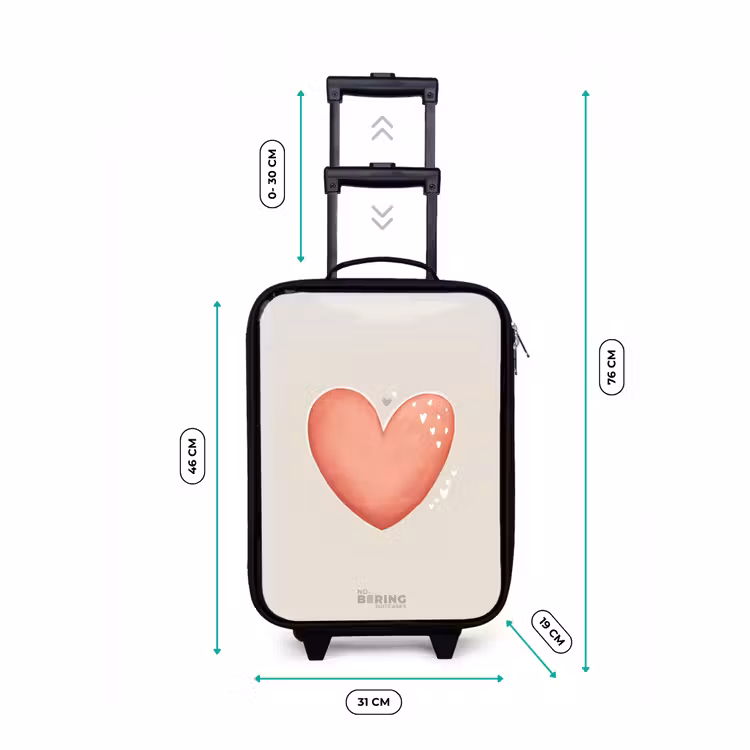 Rood hart op een beige achtergrond Kinderkoffer - Zwart klein -productfoto_formaten