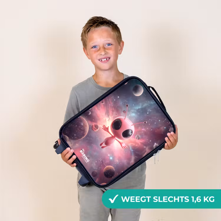 Roze Alien in Sterrennevel Kinderkoffer - Zwart klein -sfeer4_NL