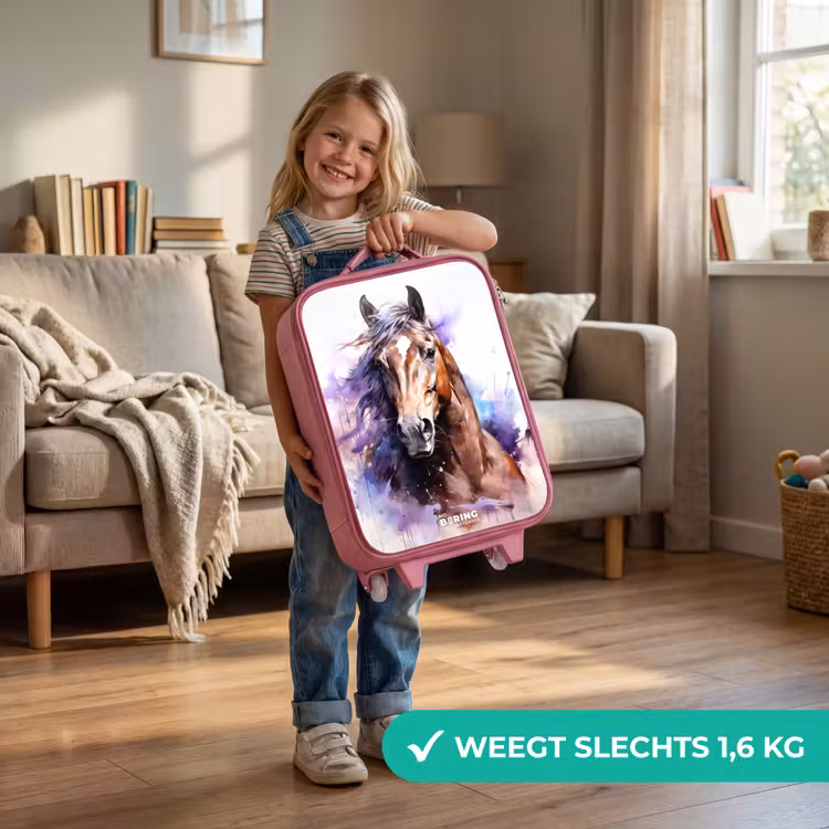 Aquarel paard met kleurrijke spatten Kinderkoffer - Roze klein -sfeer2_NL