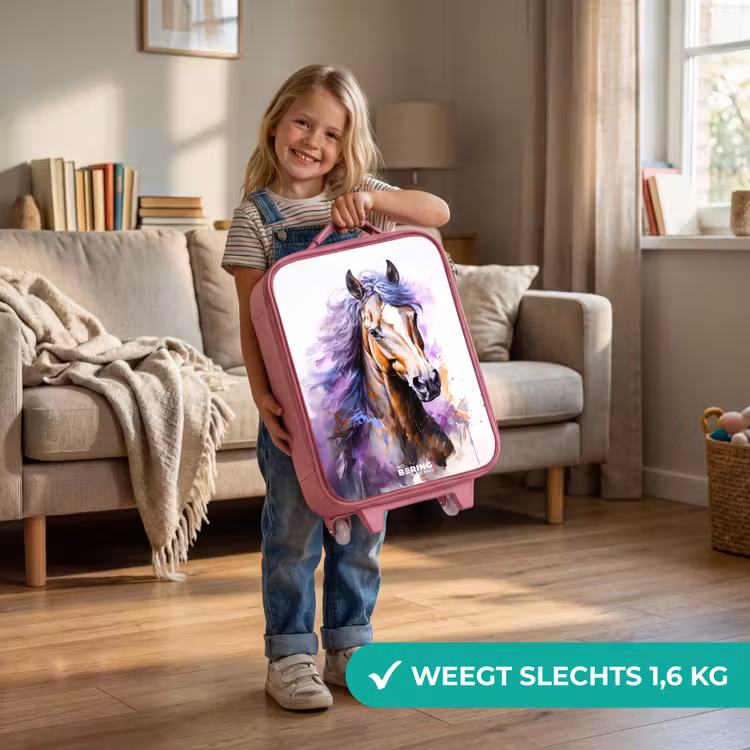 Aquarel paard met paarse manen Kinderkoffer - Roze klein -sfeer2_NL