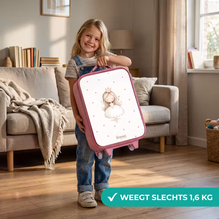 Ballerina prinses tussen beige stippen Kinderkoffer - Roze klein -sfeer2_NL