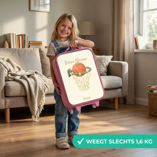 Basketbal in neutrale kleuren Kinderkoffer - Roze klein -sfeer2_NL