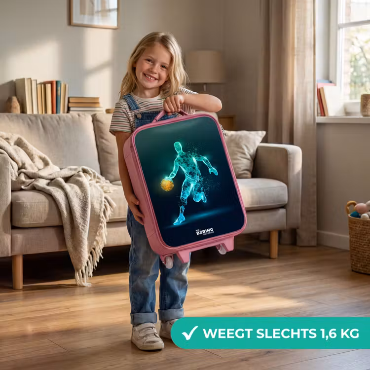 Basketbalspeler in neon dribbelactie Kinderkoffer - Roze klein -sfeer2_NL