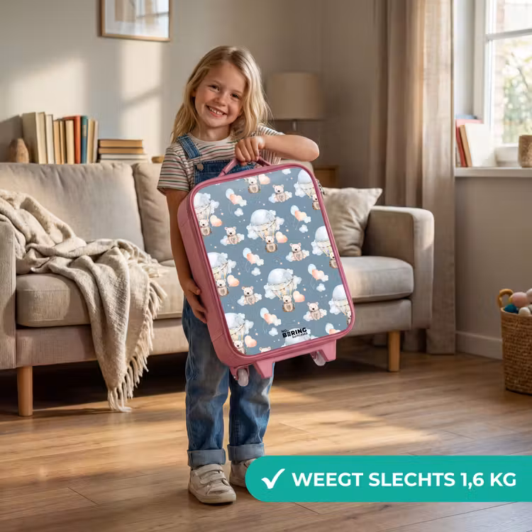 Beertjes in luchtballonnen tussen wolken en ballonnen Kinderkoffer - Roze klein -sfeer2_NL