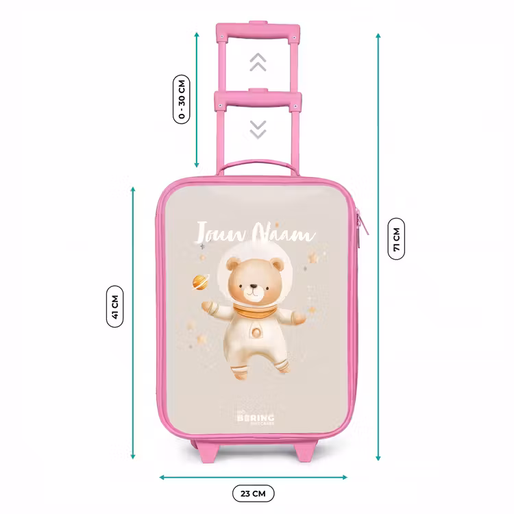 Beige ruimtebeer zweeft tussen sterren Kinderkoffer - Roze klein -productfoto_formaten