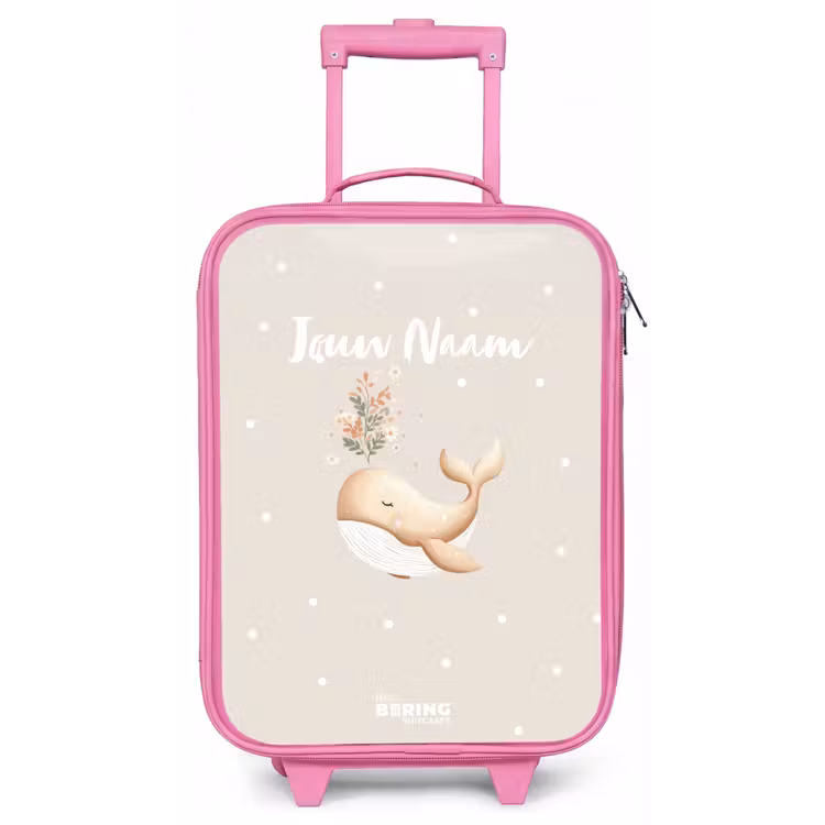 Beige walvis in bloemenzee Kinderkoffer - Roze klein -zz3dotto