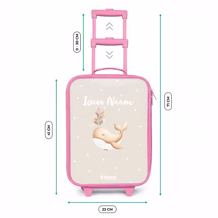 Beige walvis in bloemenzee Kinderkoffer - Roze klein -productfoto_formaten