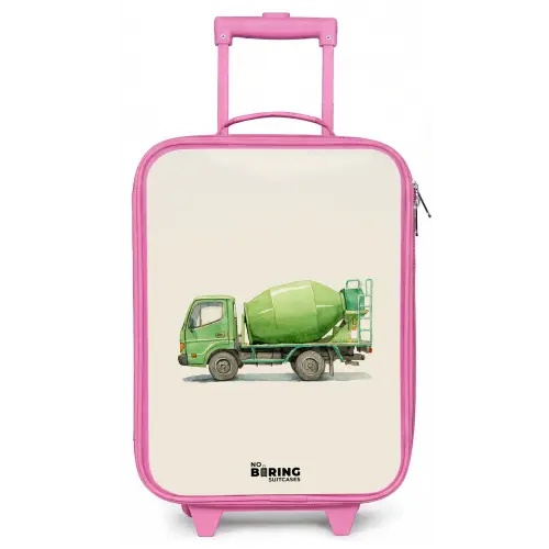 Betonmixer - Getekend - Groen Kinderkoffer - Roze klein -zz3dotto