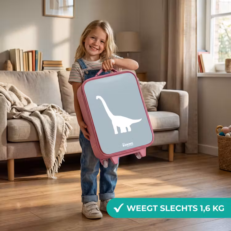 Blauw met Brachiosaurus dino Kinderkoffer - Roze klein -sfeer2_NL
