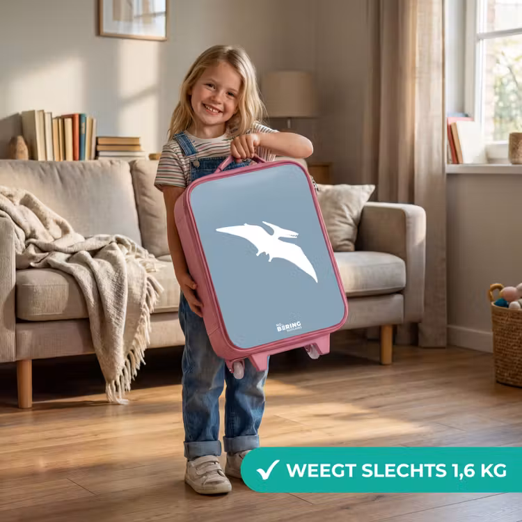 Blauw met Pteranodon dino Kinderkoffer - Roze klein -sfeer2_NL