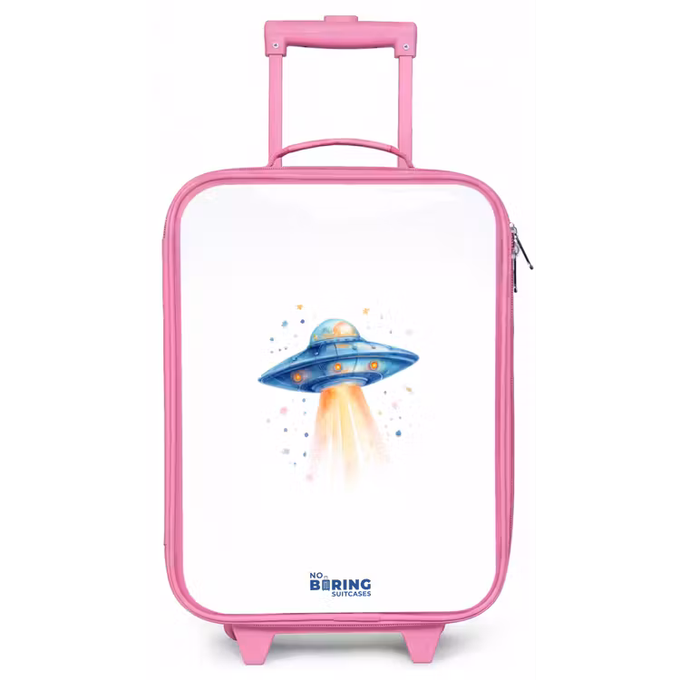 Blauw ruimteschip met lichtstraal Kinderkoffer - Roze klein -zz3dotto