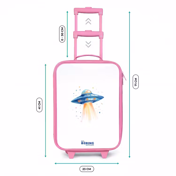 Blauw ruimteschip met lichtstraal Kinderkoffer - Roze klein -productfoto_formaten