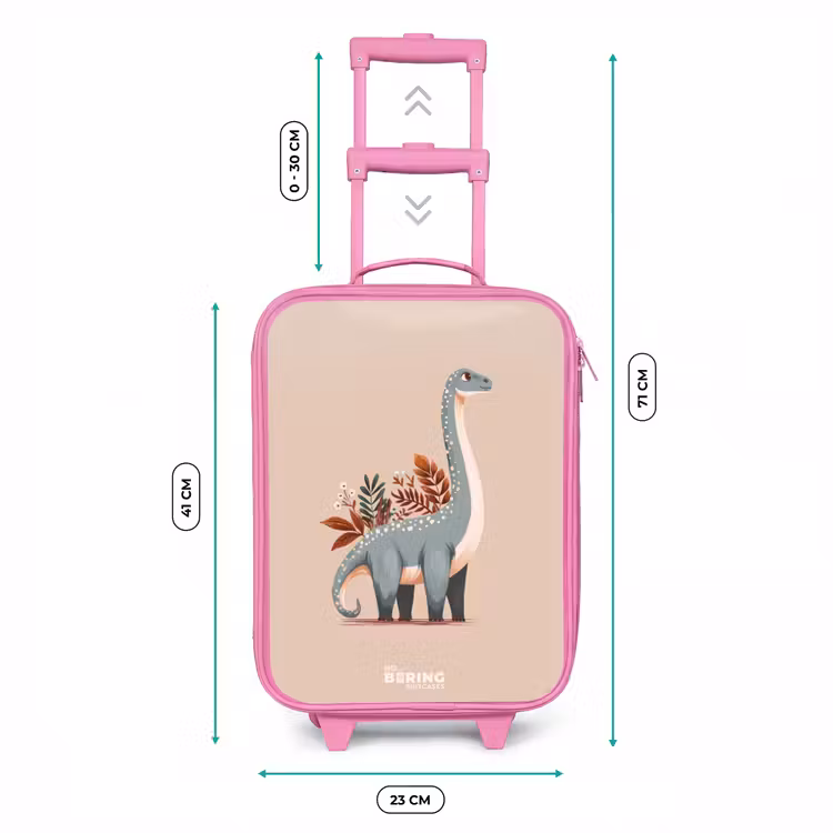 Blauwe dinosaurus op een beige achtergrond Kinderkoffer - Roze klein -productfoto_formaten