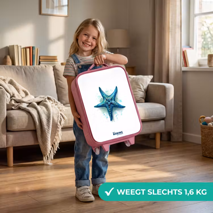 Blauwe Zeester op Witte Achtergrond Kinderkoffer - Roze klein -sfeer2_NL