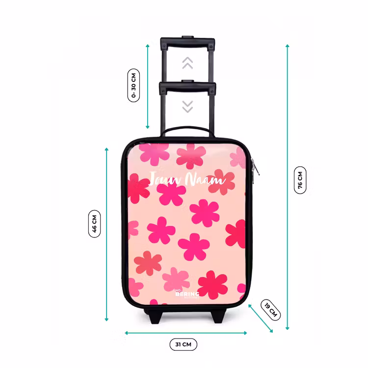 Roze bloemen Kinderkoffer - Zwart klein -productfoto_formaten