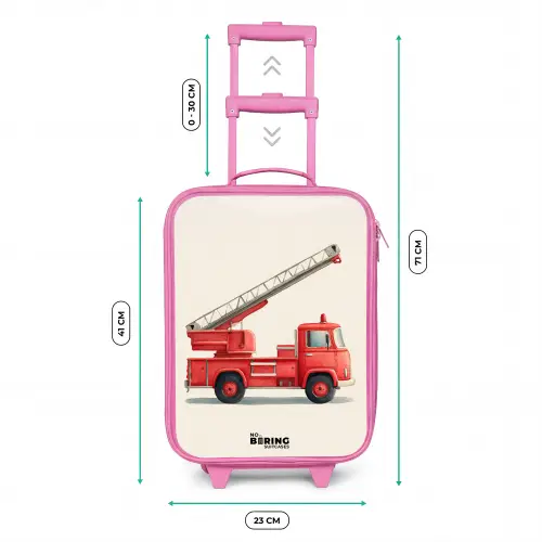 Brandweerwagen - Getekend - Rood Kinderkoffer - Roze klein -productfoto_formaten
