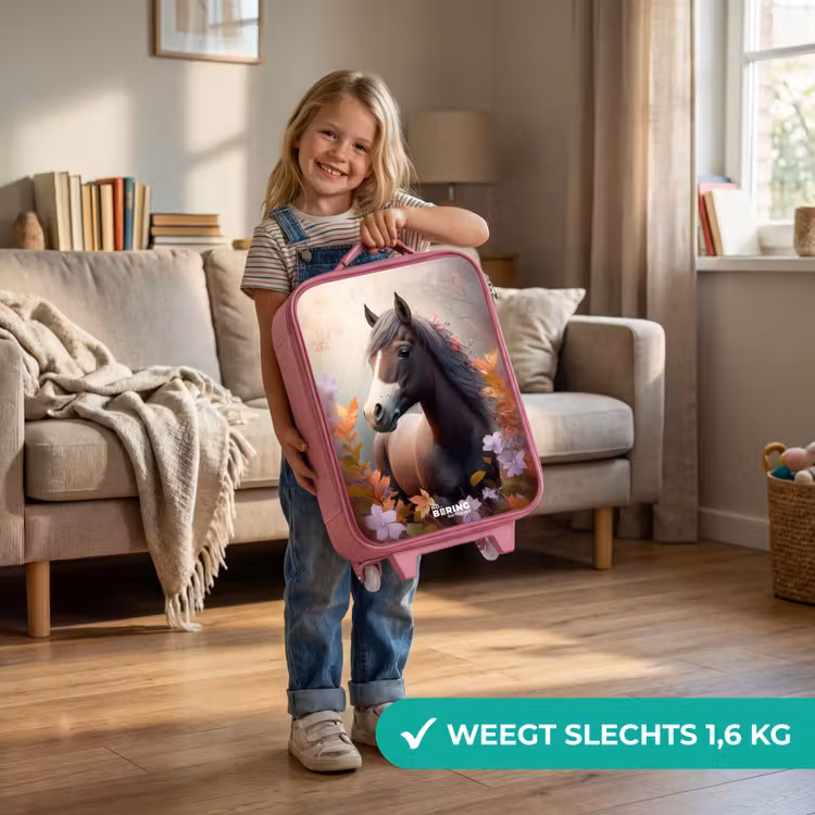 Bruin paard in de herfst Kinderkoffer - Roze klein -sfeer2_NL