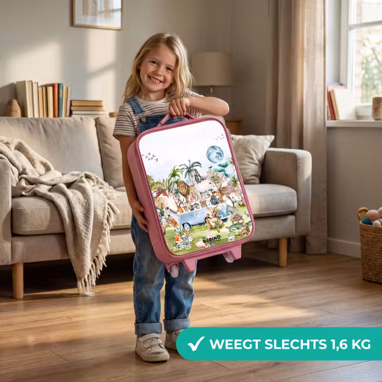 Busje met allemaal dieren Kinderkoffer - Roze klein -sfeer2_NL