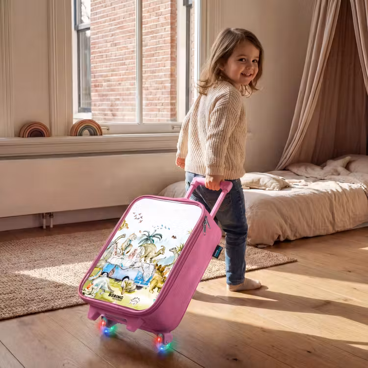 Busje met dino's Kinderkoffer - Roze klein -sfeer1