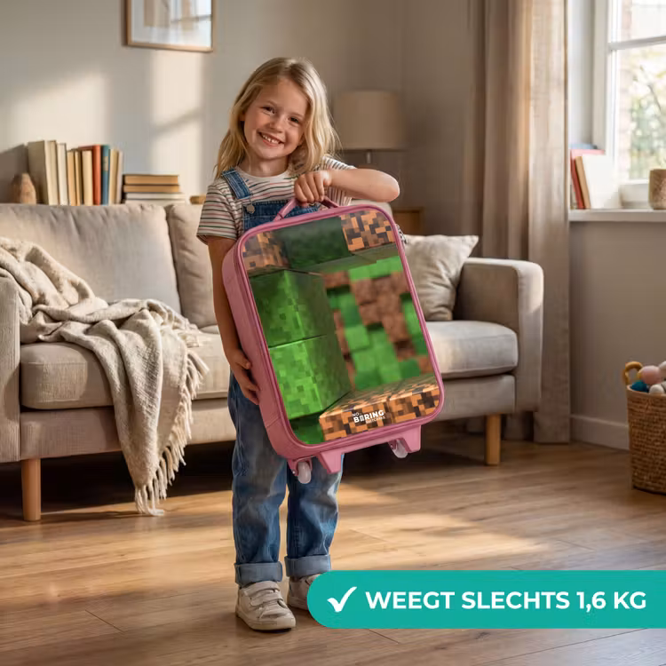 Close-up met pixelachtige blokken Kinderkoffer - Roze klein -sfeer2_NL
