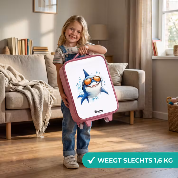 Coole haai met zonnebril in het water Kinderkoffer - Roze klein -sfeer2_NL