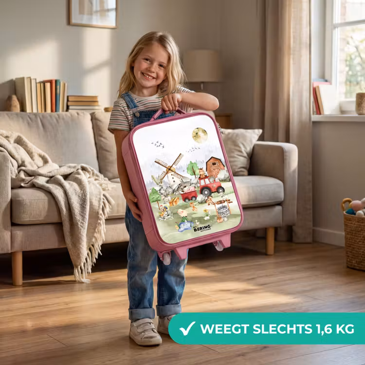 dieren op een boederij Kinderkoffer - Roze klein -sfeer2_NL