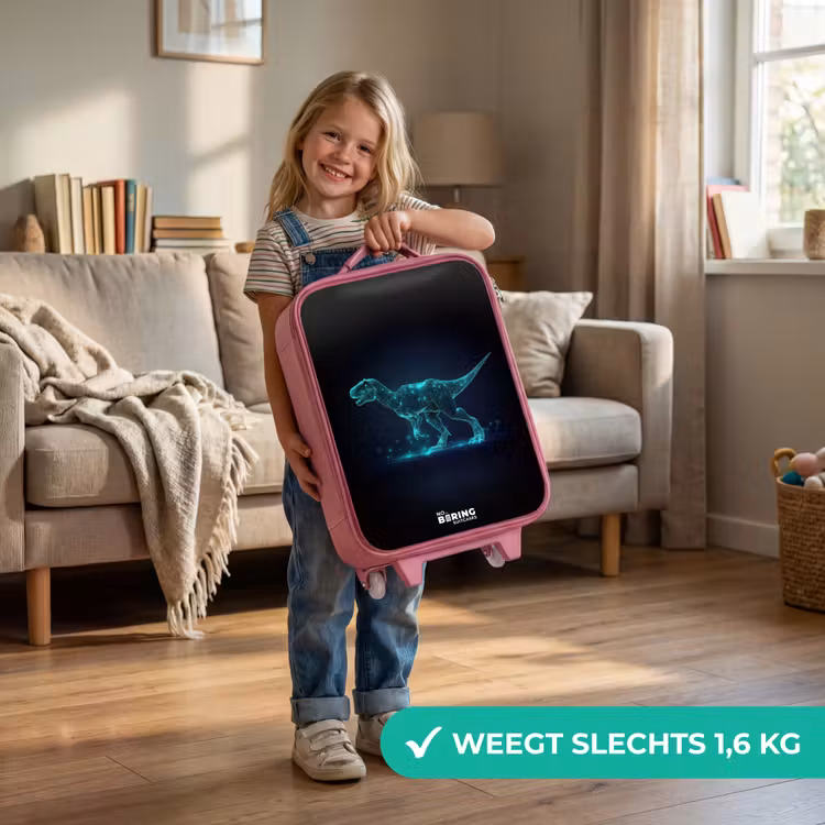 Digitale T-Rex in blauw lichtveld Kinderkoffer - Roze klein -sfeer2_NL