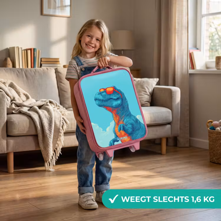 Dino met zonnebril Kinderkoffer - Roze klein -sfeer2_NL