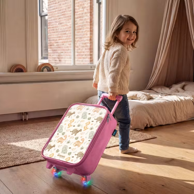 Dino patroon in pastelkleuren Kinderkoffer - Roze klein -sfeer1