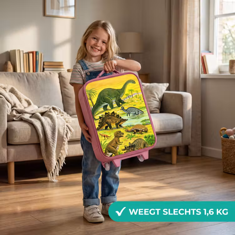 Dino's bij het water Kinderkoffer - Roze klein -sfeer2_NL