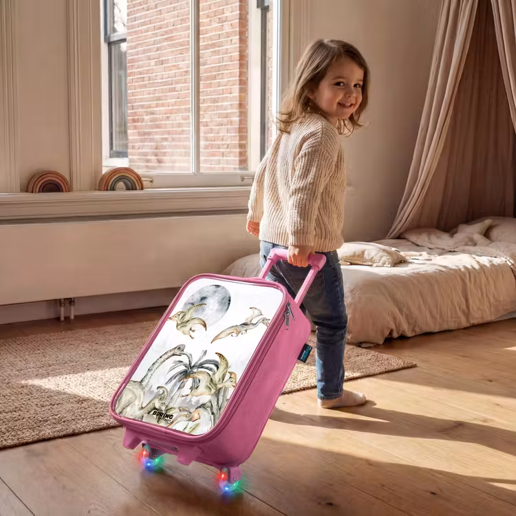 Dino's in de jungle Kinderkoffer - Roze klein -sfeer1