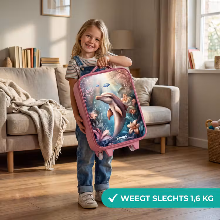 Dolfijn en vissen in onderwater bloemenwereld Kinderkoffer - Roze klein -sfeer2_NL