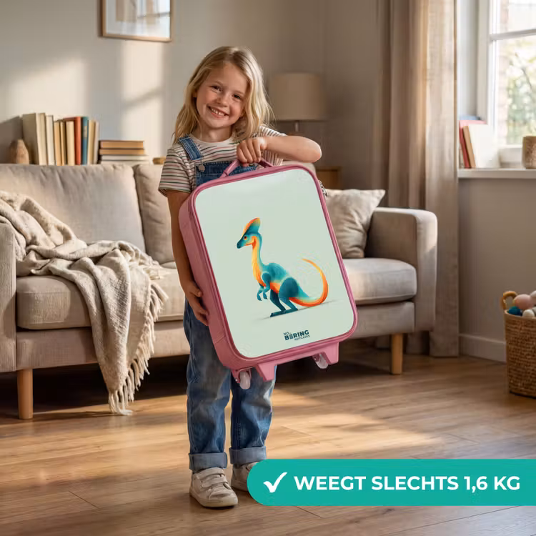 Elegante dino met kam Kinderkoffer - Roze klein -sfeer2_NL