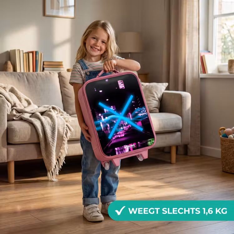 Felblauw kruis boven een nachtelijke straat Kinderkoffer - Roze klein -sfeer2_NL