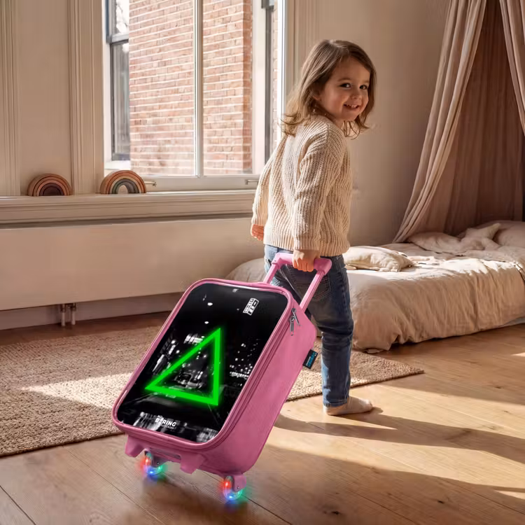 Felgroene driehoek Kinderkoffer - Roze klein -sfeer1