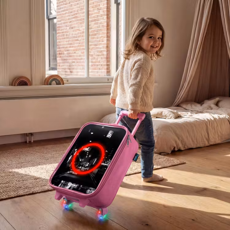 Felrode cirkel boven een stadsstraat Kinderkoffer - Roze klein -sfeer1