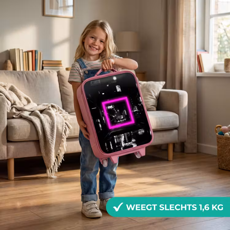 Felroze vierkant met verlichte achtergrond Kinderkoffer - Roze klein -sfeer2_NL