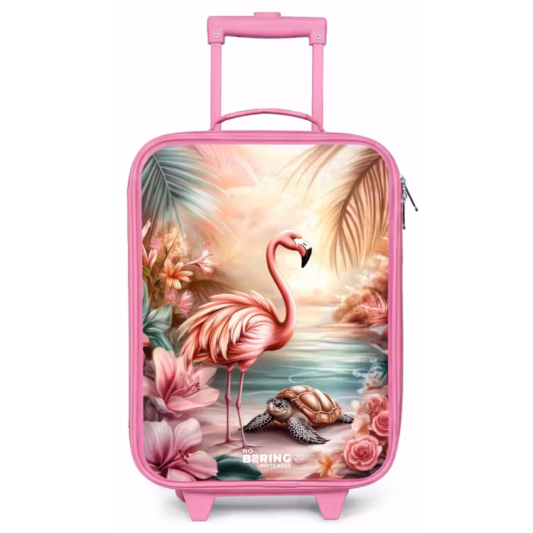 Flamingo en schildpad op een roze strand. Kinderkoffer - Roze klein -zz3dotto