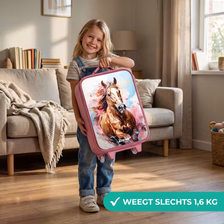 Galopperend paard met kleurrijke achtergrond Kinderkoffer - Roze klein -sfeer2_NL