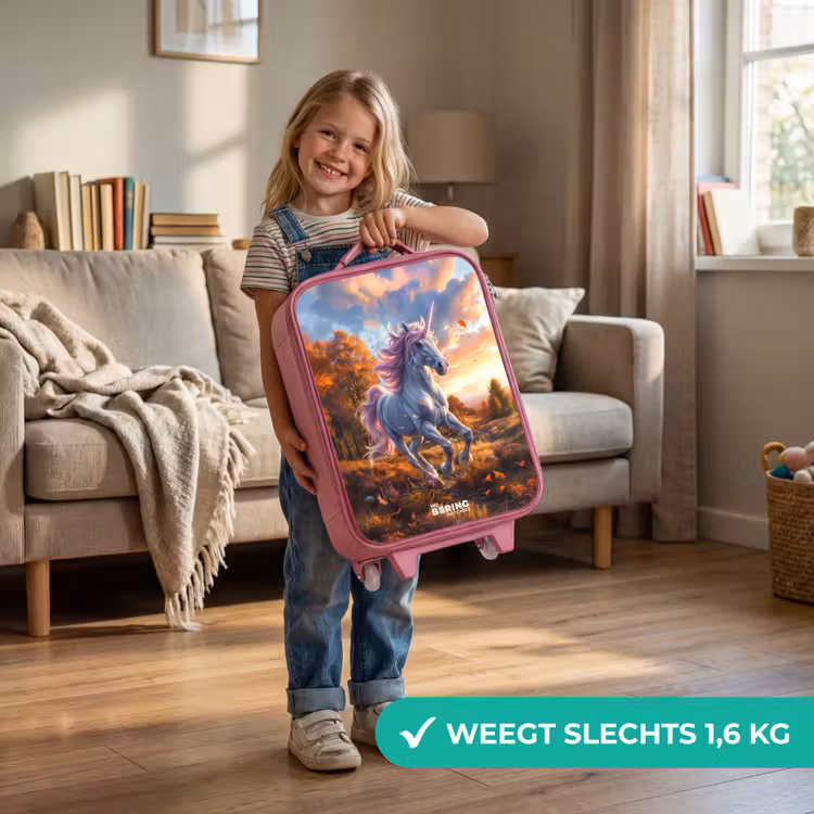Galopperende Eenhoorn in Herfstwereld Kinderkoffer - Roze klein -sfeer2_NL