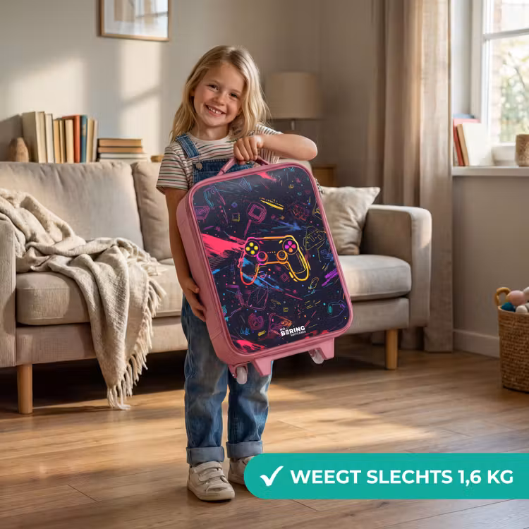 Gamerwereld in neonstijl Kinderkoffer - Roze klein -sfeer2_NL